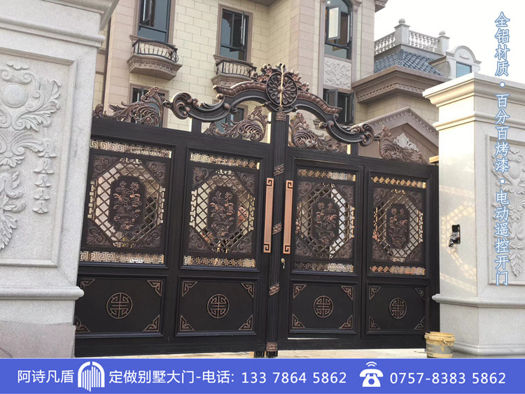 别墅大门：高端中式别墅大门双开门，阿诗凡盾Z-041鸳鸯戏莲别墅门