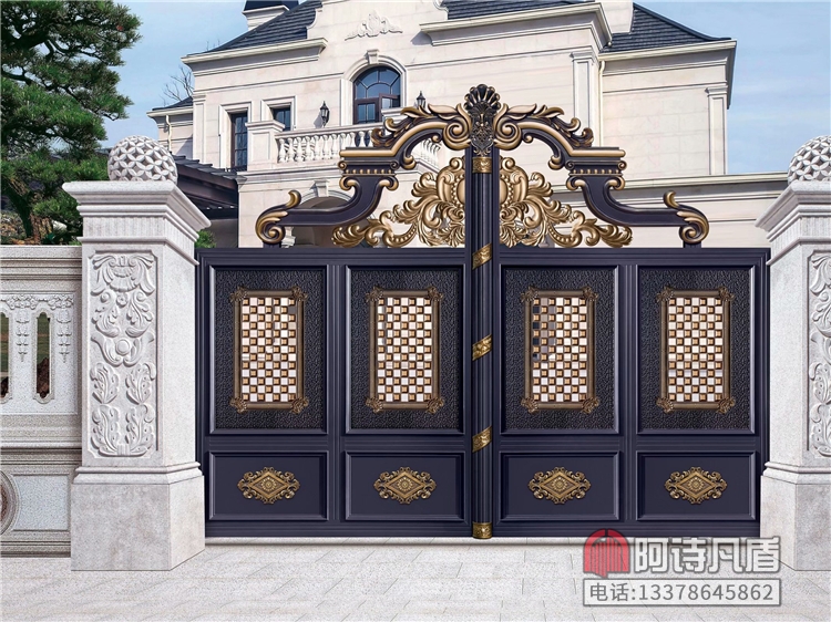 别墅大门简约大气中式铝合金庭院大门电动双开门 K-45459别墅大门