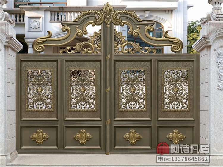 别墅大门简约大气中式铝合金庭院大门电动双开门 K-45459别墅大门