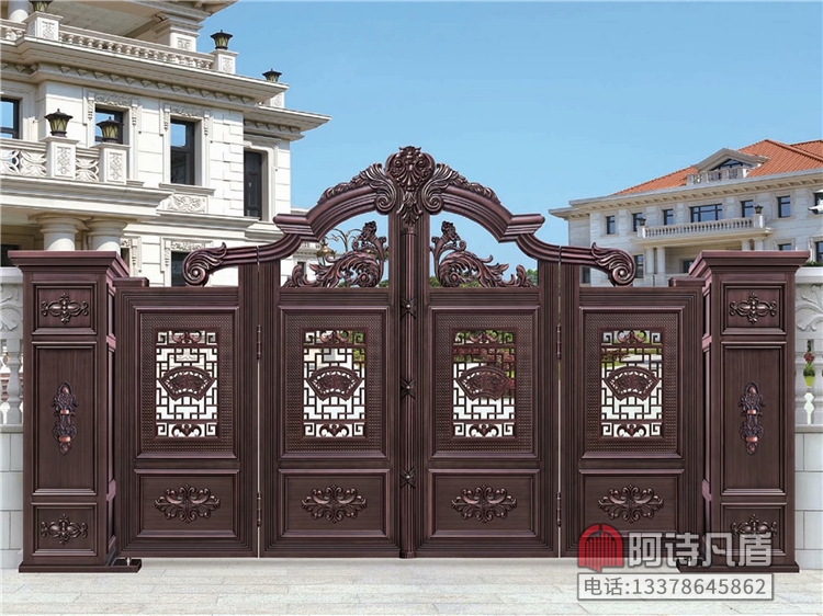 别墅大门简约大气中式铝合金庭院大门电动双开门 K-45459别墅大门