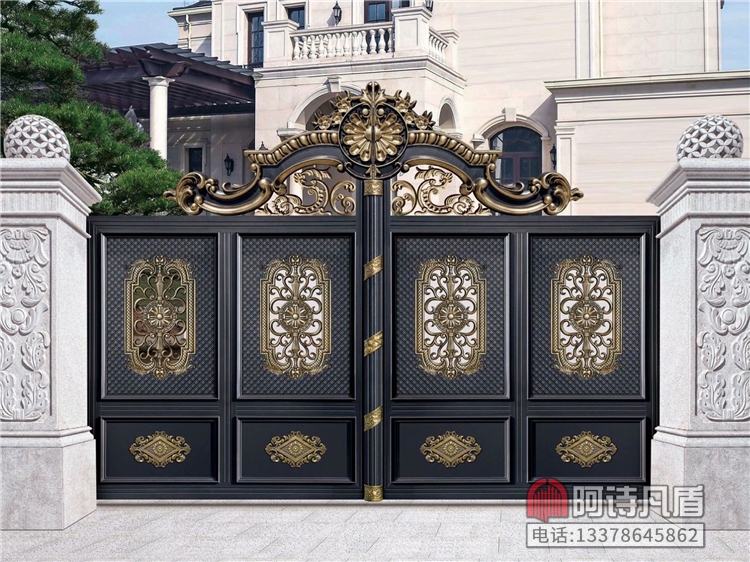 别墅大门简约大气中式铝合金庭院大门电动双开门 K-45459别墅大门