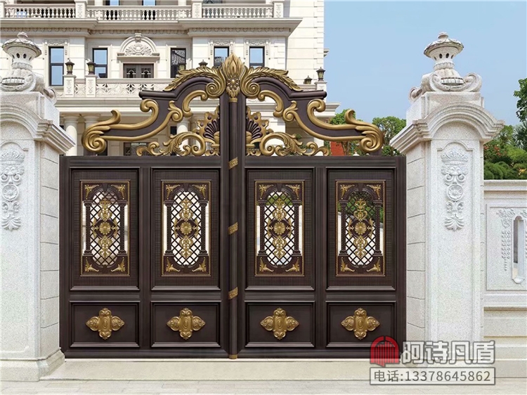 别墅大门简约大气中式铝合金庭院大门电动双开门 K-45459别墅大门