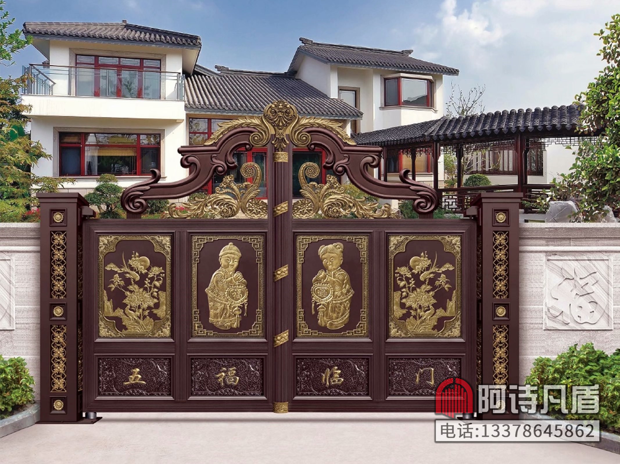 豪华雕花别墅大门 农村小别墅围墙大门