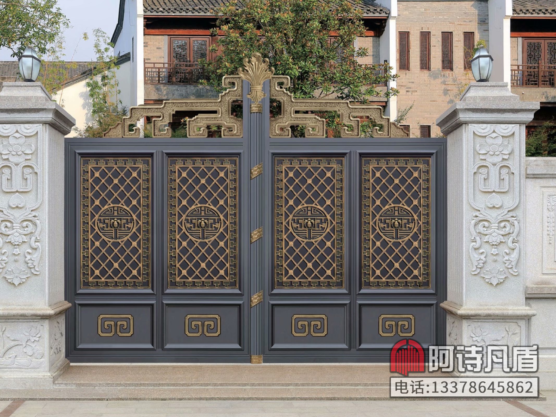 定制铝艺别墅电动大门K-48915价格